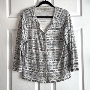 Loft White and Navy Blue Print Cardigan - Large